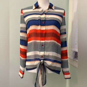 Laundry by Shelli Segal Button Down Striped Blouse with Waist Tie